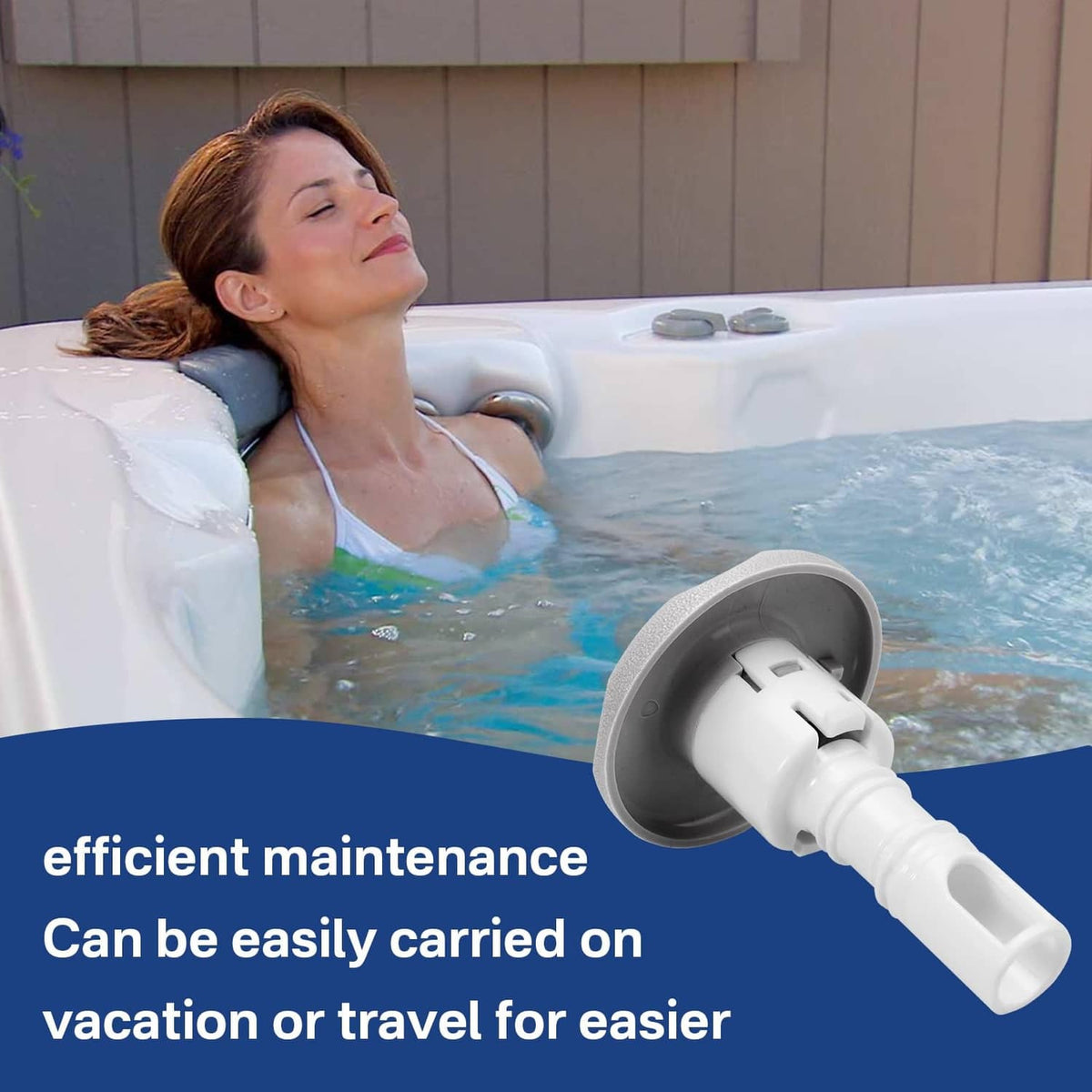 Hot tub jet diffuser replacement in spa water, white and gray spray nozzle