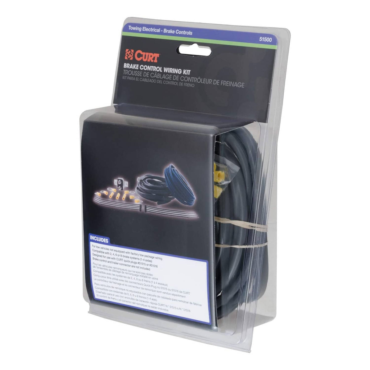 Curt 51500 trailer brake wiring kit in retail package with coiled harness and terminals
