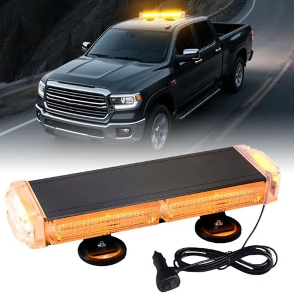 Amber emergency strobe light bar with clear housing, two bases, and attached wiring