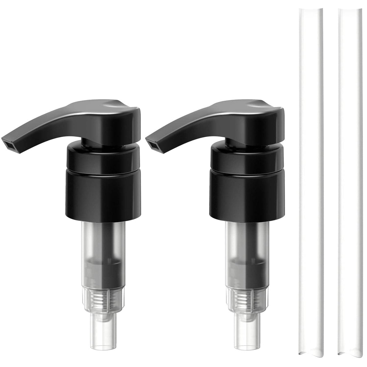 Black pump dispenser with clear threaded bottle neck, two-pack view