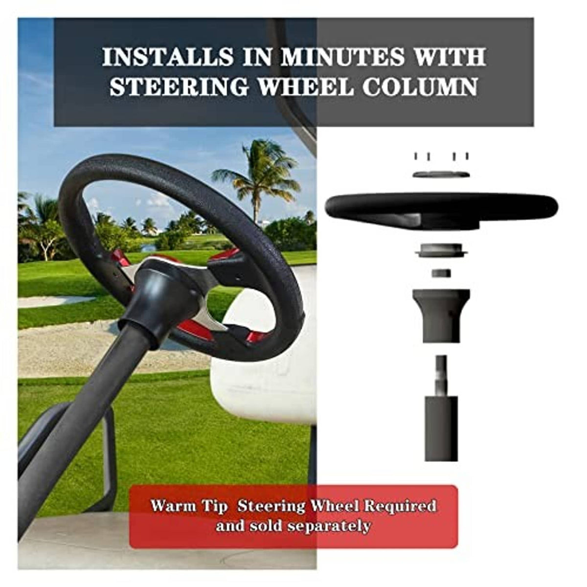 Black steering wheel adapter on steering column with included mounting parts