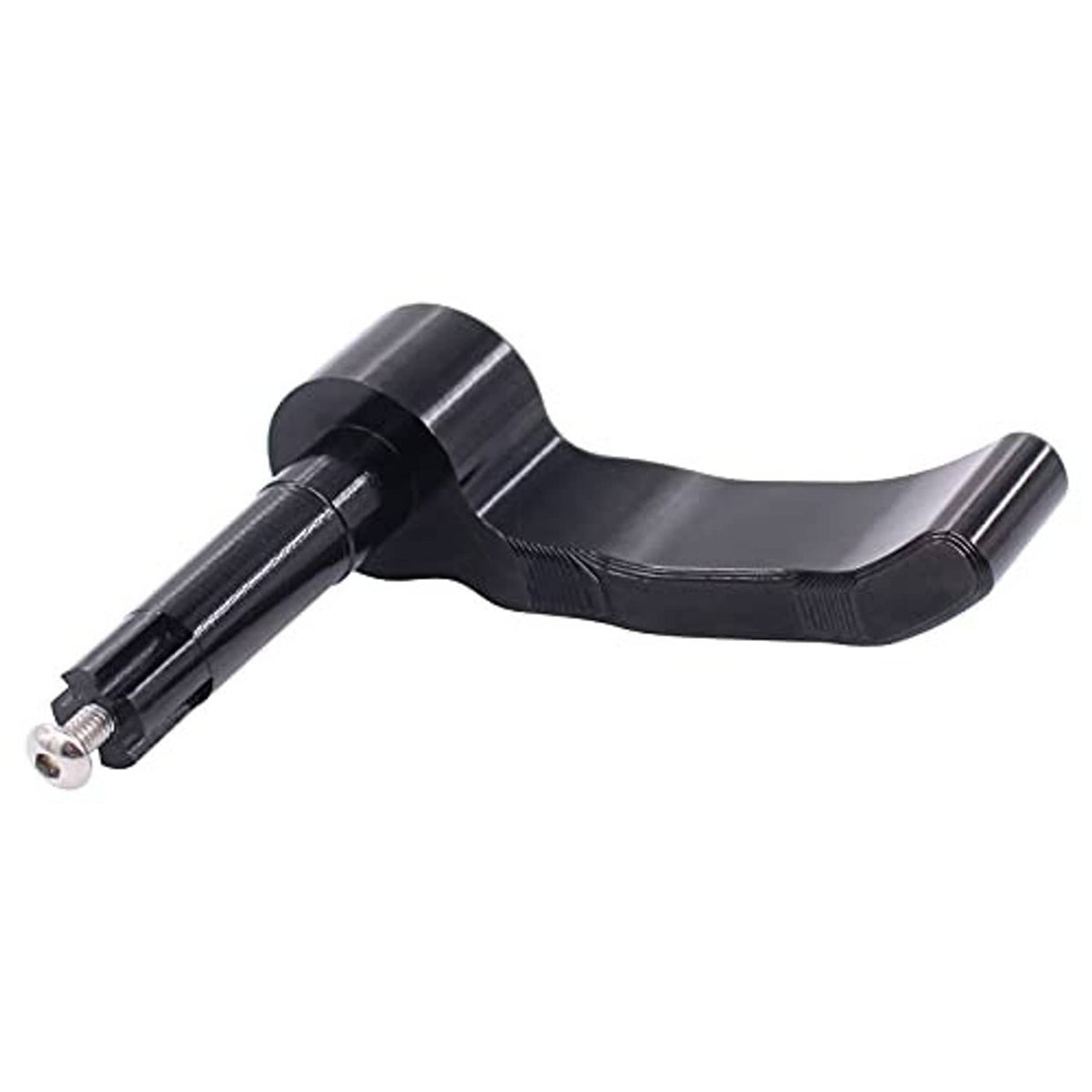 3/4 view of black thumb throttle lever with curved grip and mounting bolt