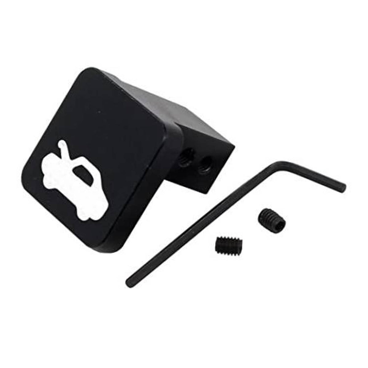Black hood latch release handle with wrench symbol, L-key, and screws
