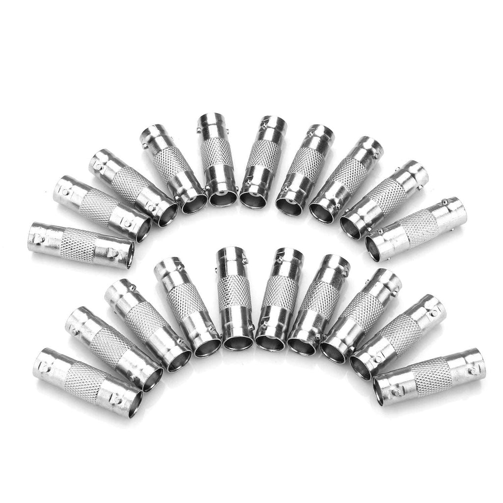Pack of 50 BNC barrel female-to-female coax connectors, silver metal