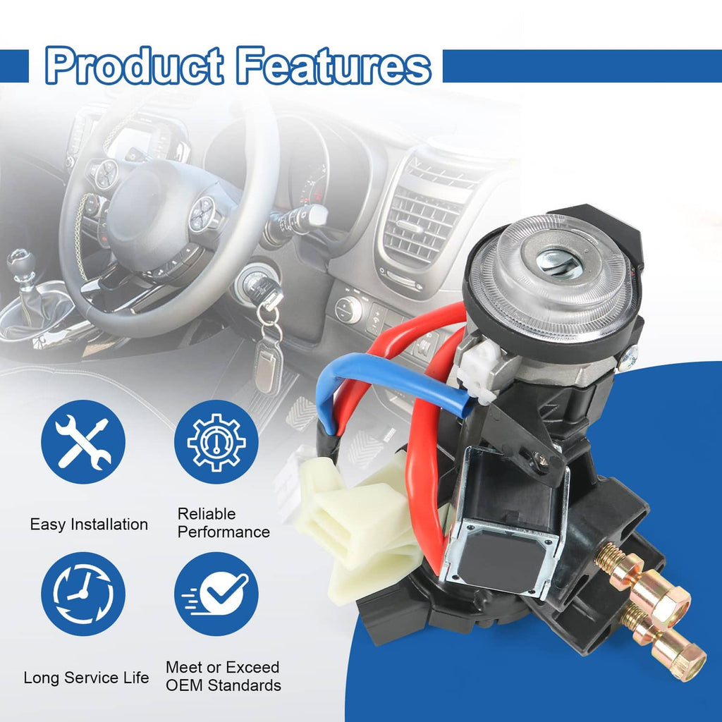 Ignition lock housing assembly switch with wiring and mounting bolts, ready for installation