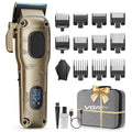 Gold hair clipper set with guard combs and storage case