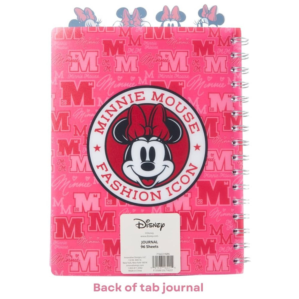 Minnie Mouse spiral notebook back cover with pink vinyl design and Fashion Icon logo.