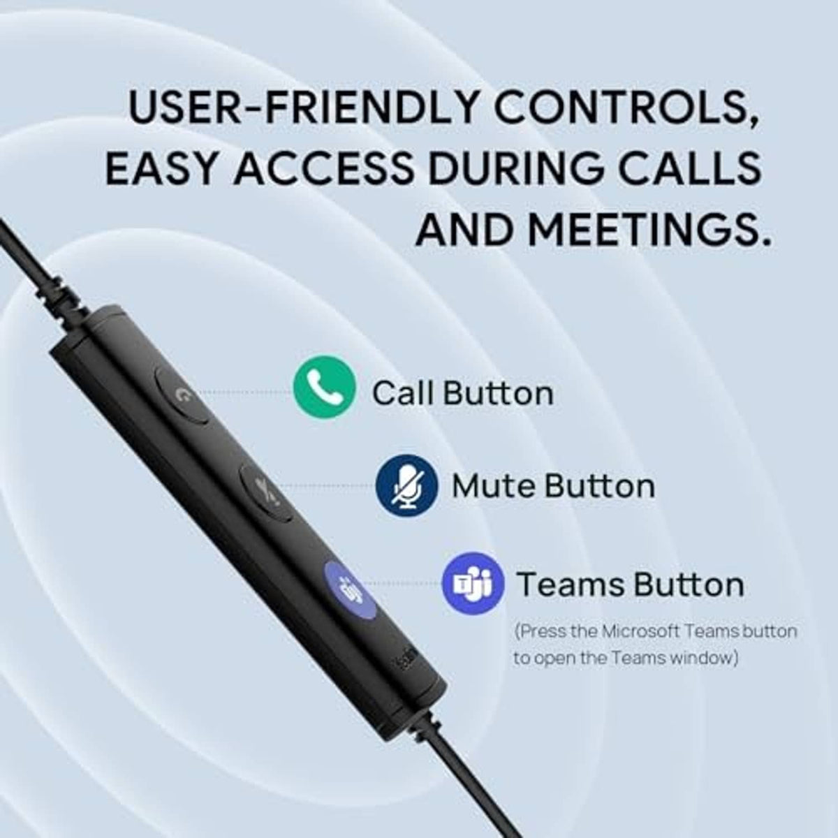 Wired headset boom mic with inline control module for call and mute buttons