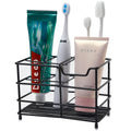 Toothbrush holder with two shelves and side clips, holding electric brush and toothbrushes