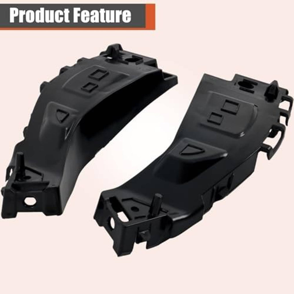 Black plastic front bumper side support brackets, left and right, with mounting tabs
