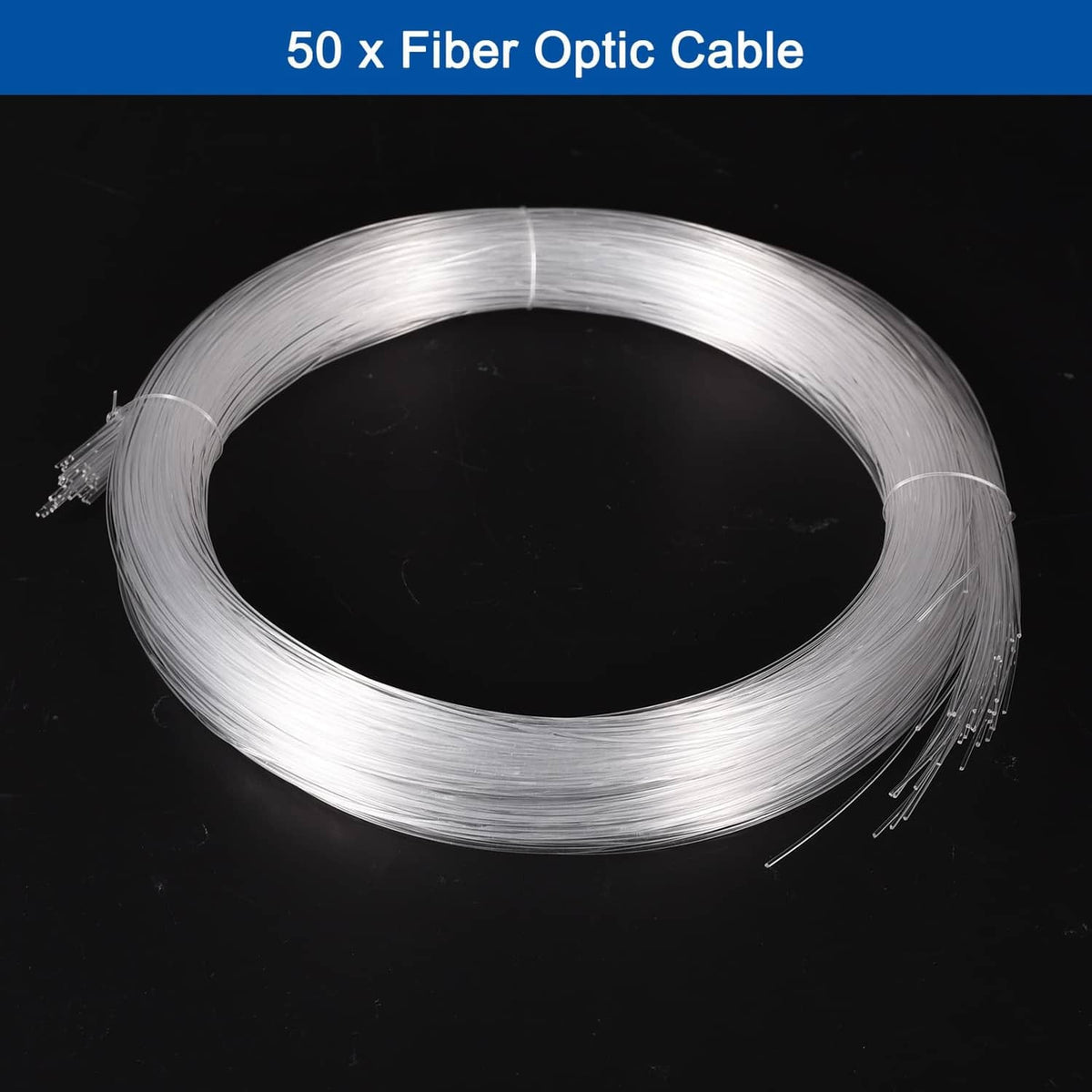 White PMMA fiber optic cable coil, bundled strands with small connector ends