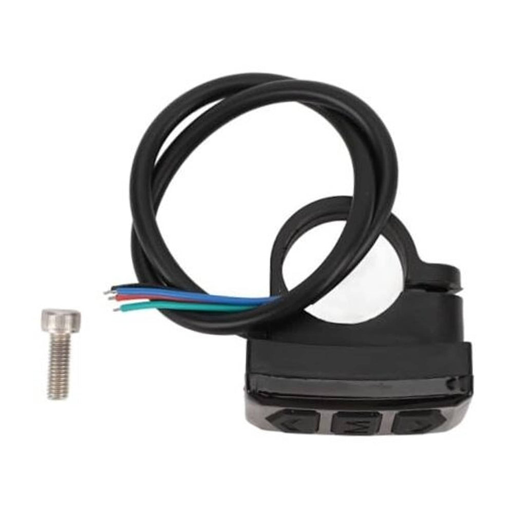 Black e-bike handlebar switch control unit with wire harness and four buttons