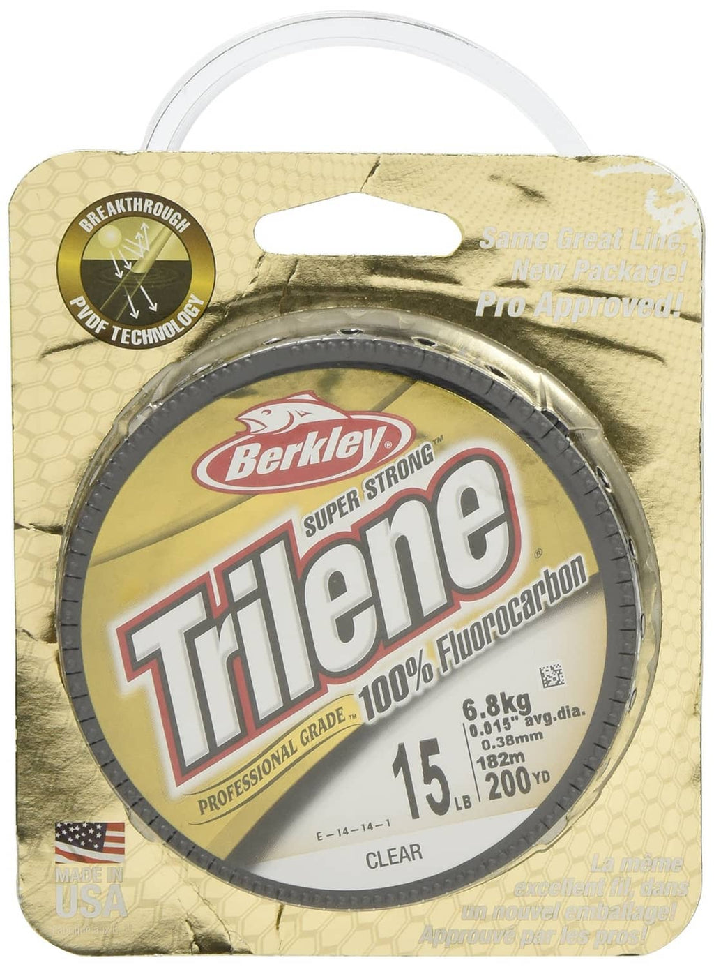 Clear Trilene fluorocarbon fishing line spool on retail card