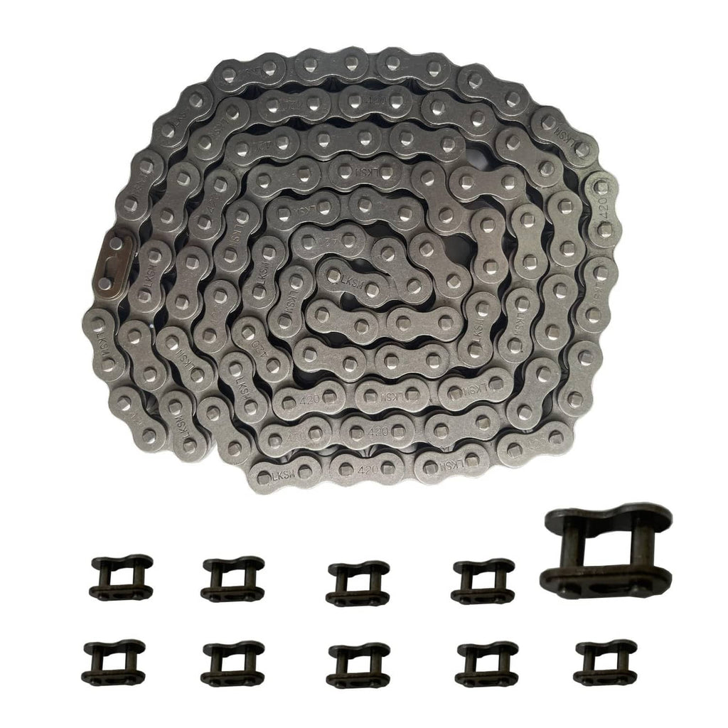 Motorcycle drive chain (132 links) with silver-gray links and connector clips