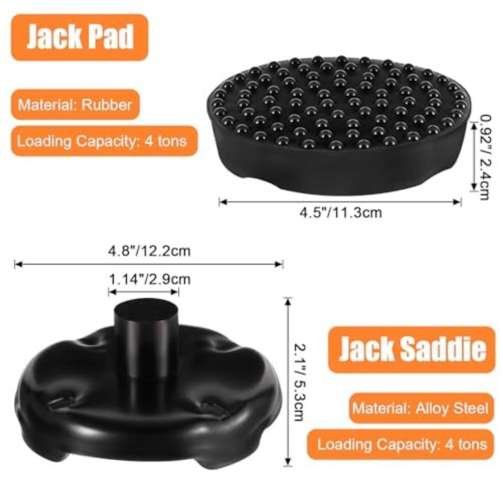 Black rubber jack pad with studded anti-slip surface and center lift post, 4-ton