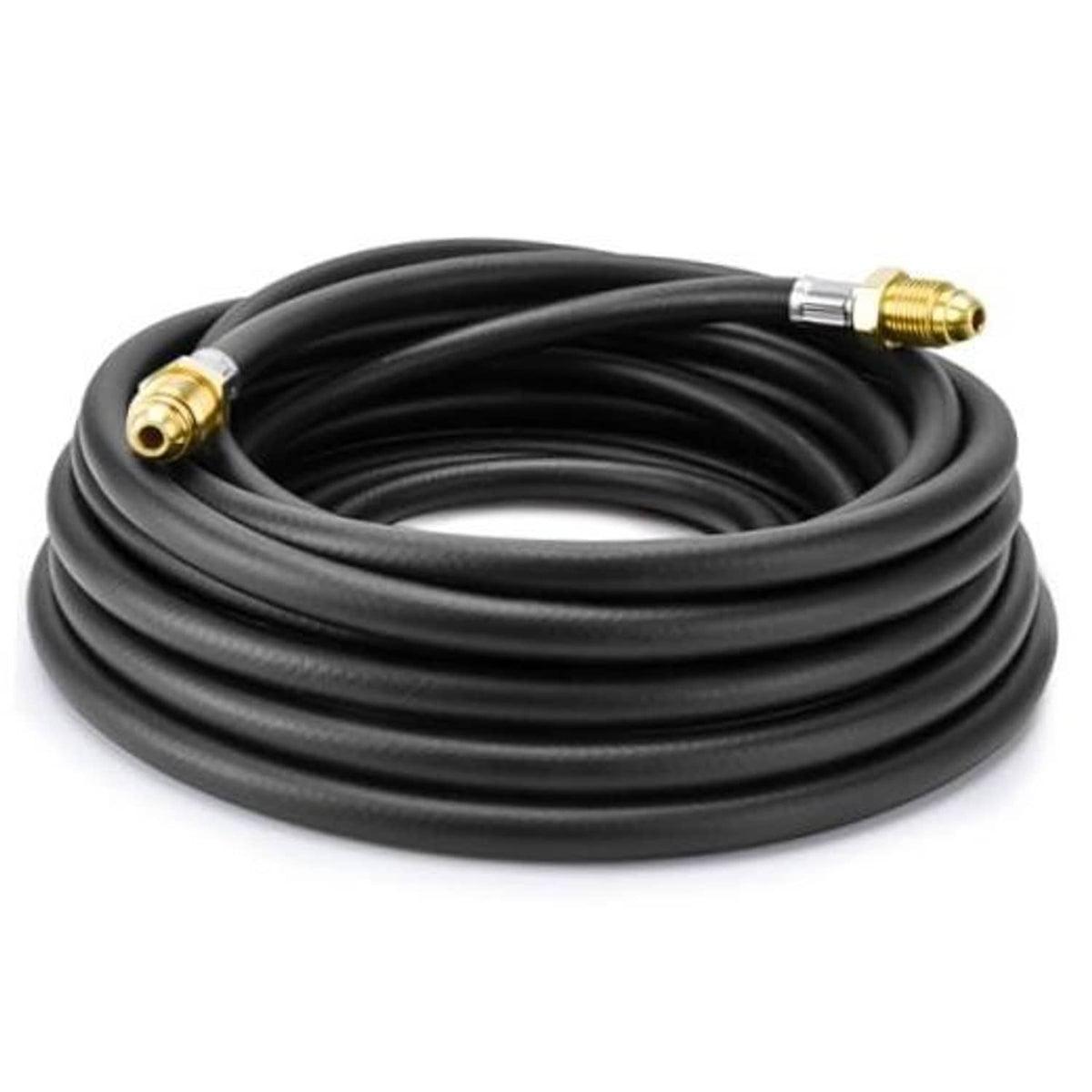 Black inert gas welding hose coil with brass male fittings, 30 ft length