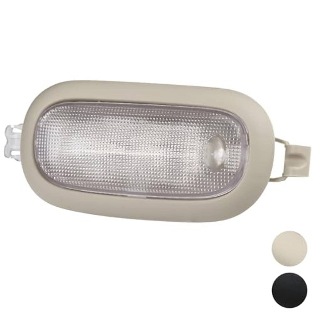 Car interior dome lamp with oval clear lens, slate gray trim, mounting clip