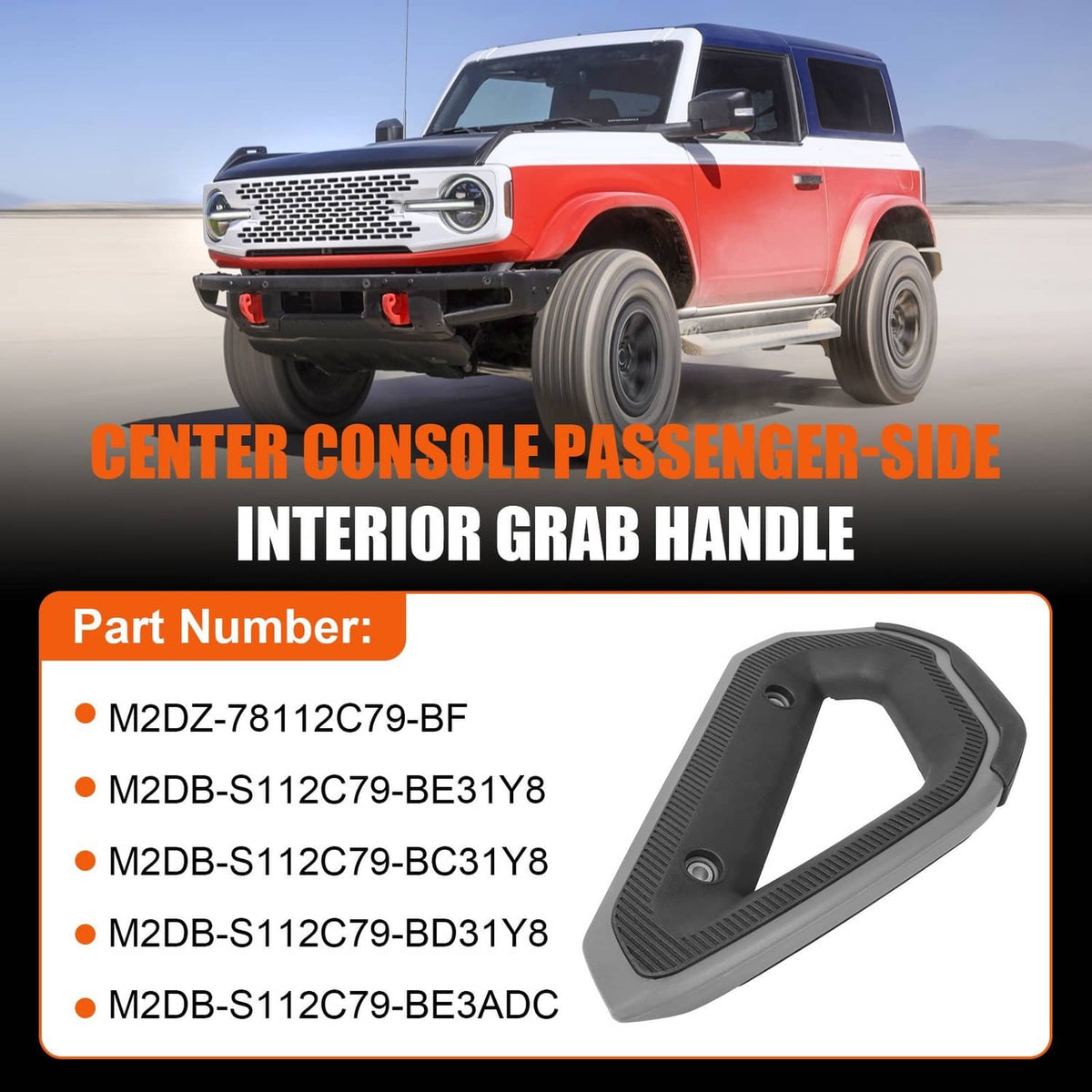 Black passenger-side interior grab handle mounted on center console