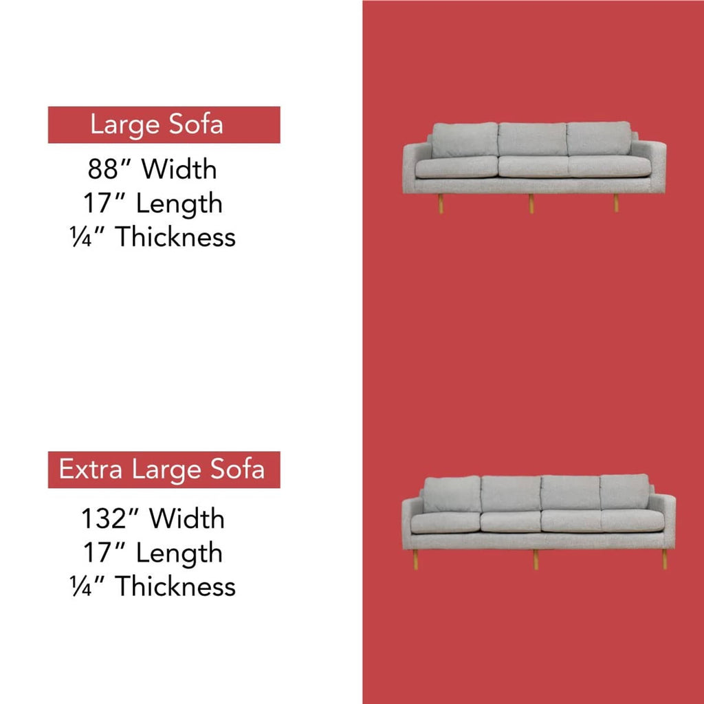 Cushion support insert size guide with large and extra-large sofa outline shapes