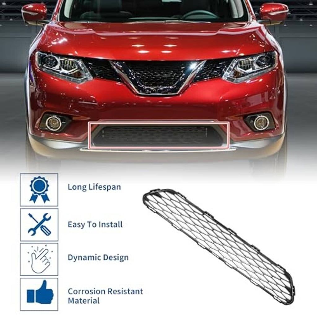 Front bumper lower grille insert with white mesh and black frame, angled
