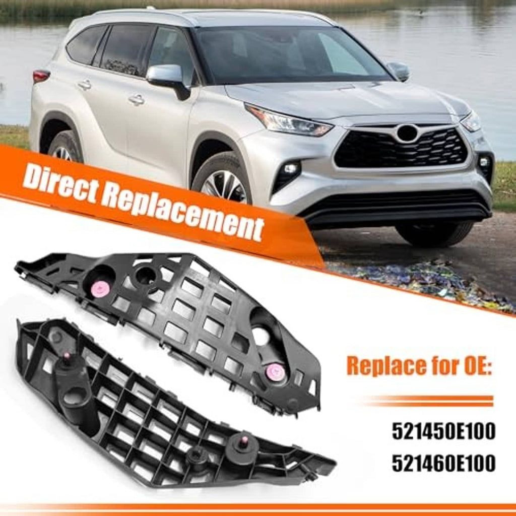 Pair of black front bumper brackets with mounting holes and slotted grille pattern