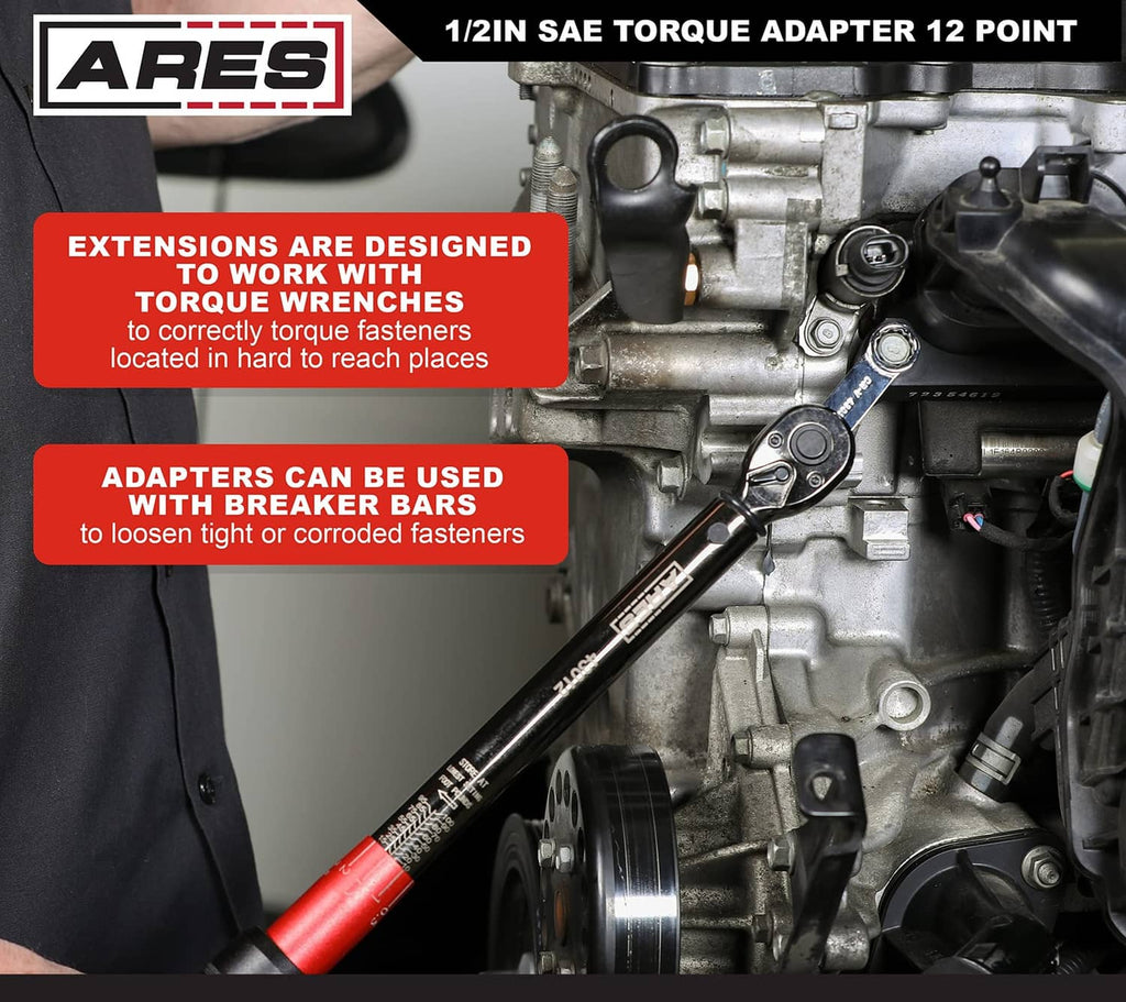 1/2 in 12-point torque adapter extended for hard-to-reach engine fasteners