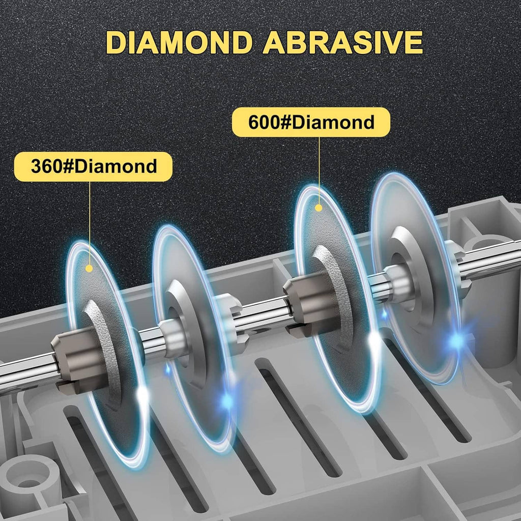 Diamond abrasive sharpening wheels inside ENUTOGO electric knife sharpener