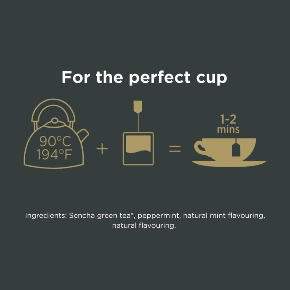 Green tea with mint brewing guide: 90°C, 1–2 mins