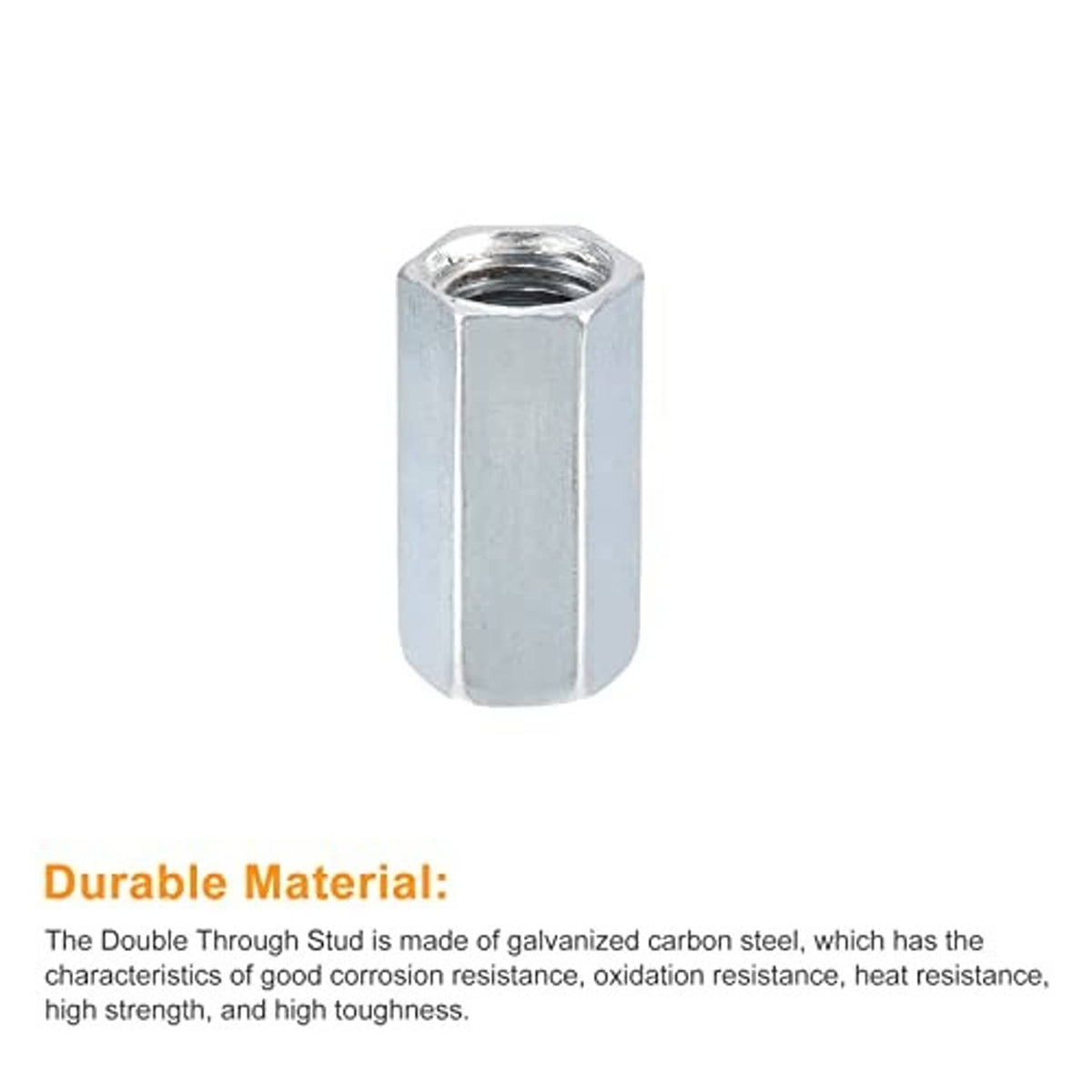 Galvanized hex coupling nut with M12 threaded hole, cylindrical steel body