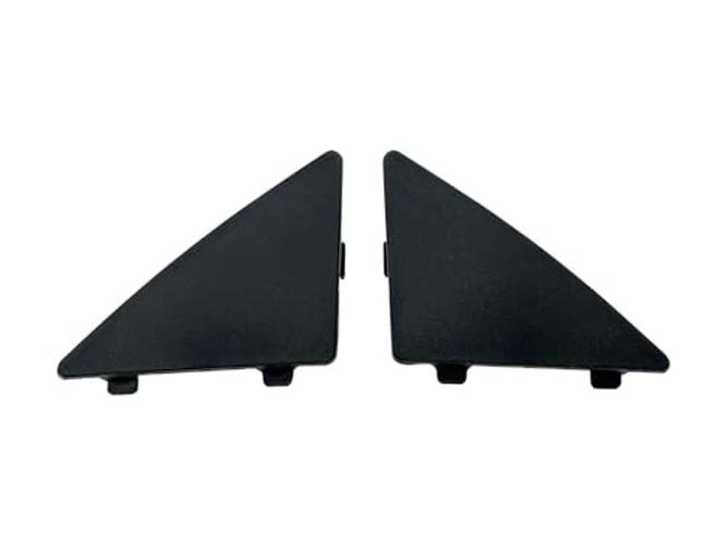 Set of two dark triangular front bumper grille insert pieces with center seam and tabs