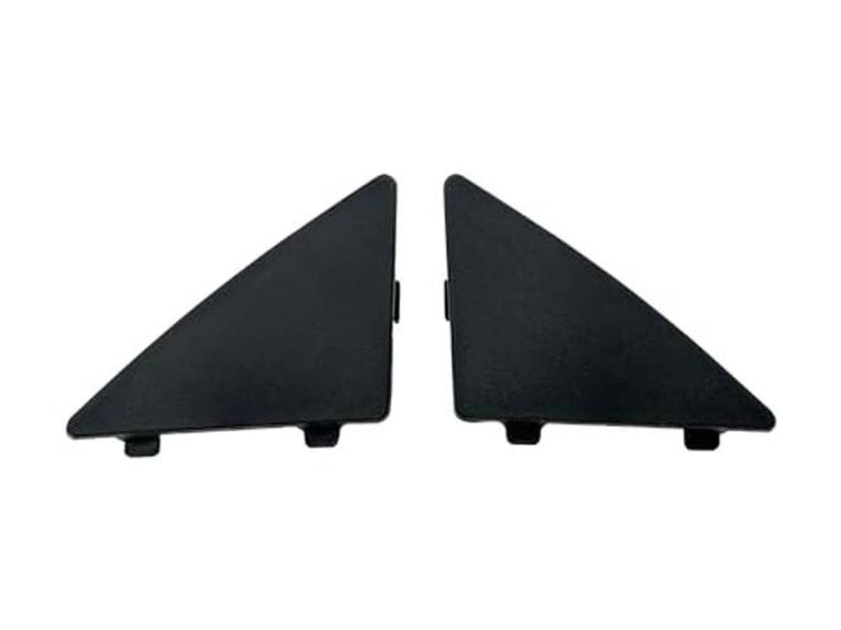 Set of two dark triangular front bumper grille insert pieces with center seam and tabs