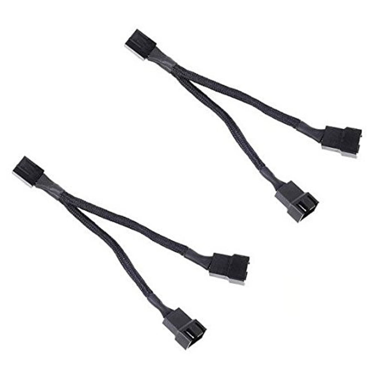 Two-pack black sleeved PWM fan splitter cables with 4-pin connectors