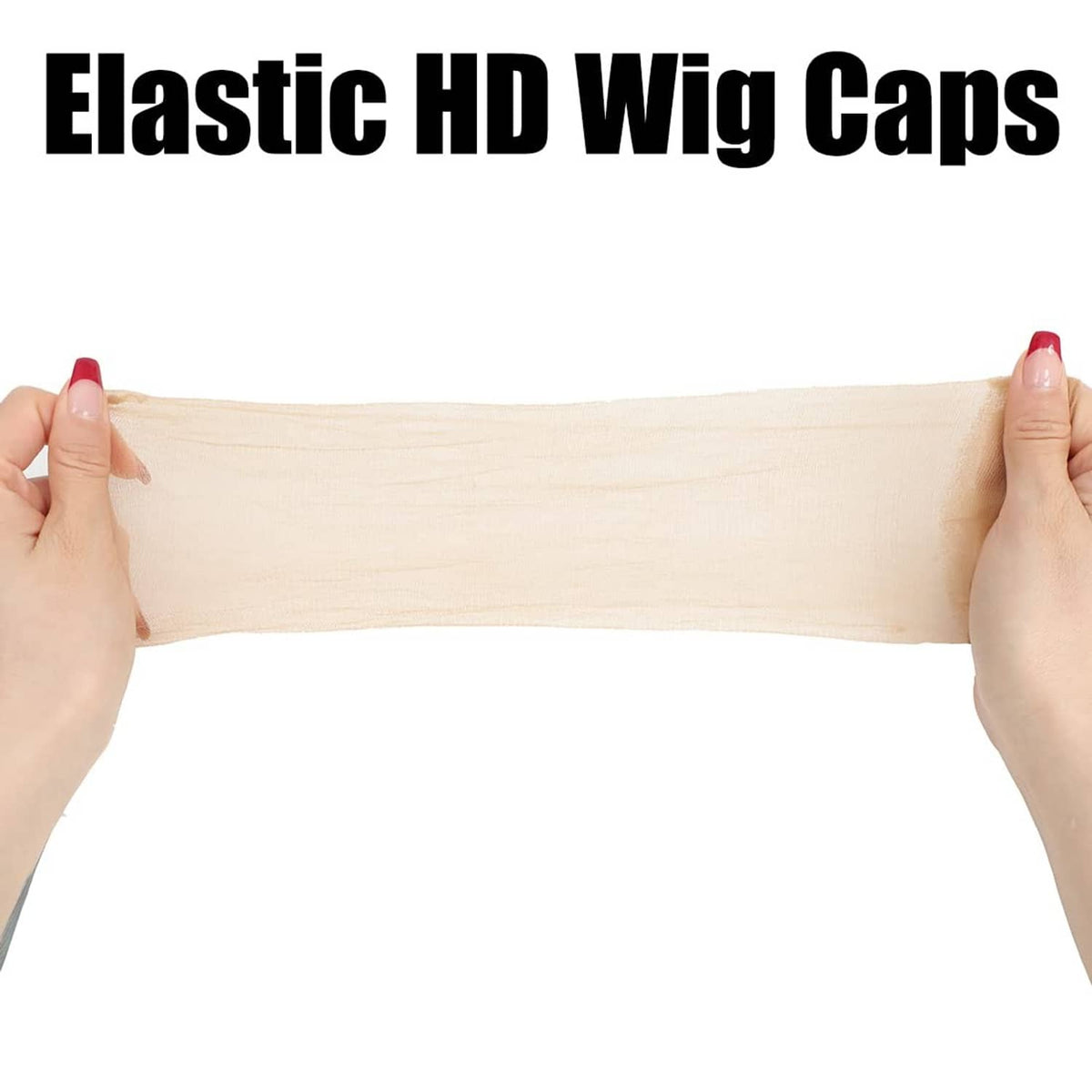 Elastic transparent HD wig cap stretched lengthwise, thin sheer mesh band
