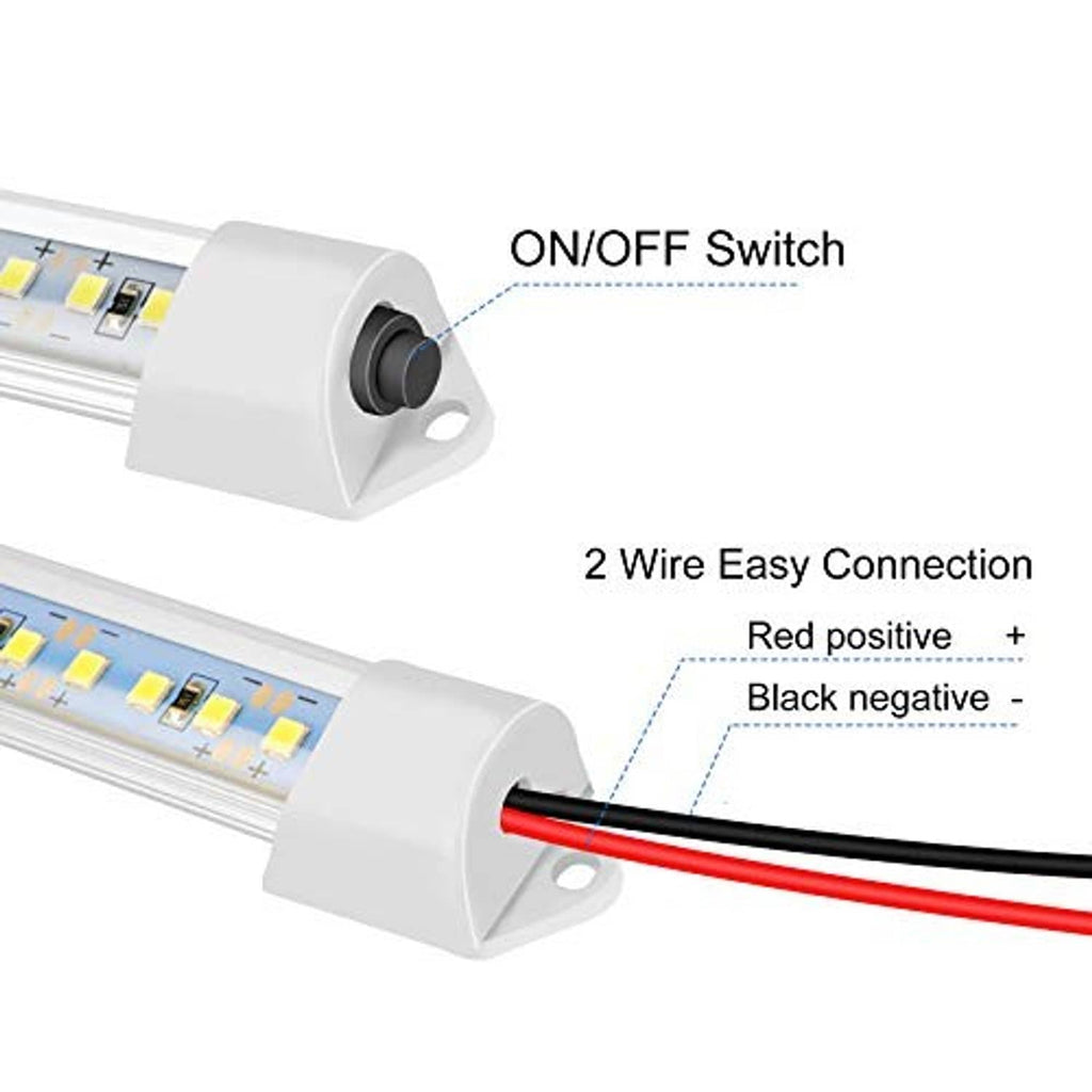 LED light bar with white housing, on/off switch, and red/black power wire leads