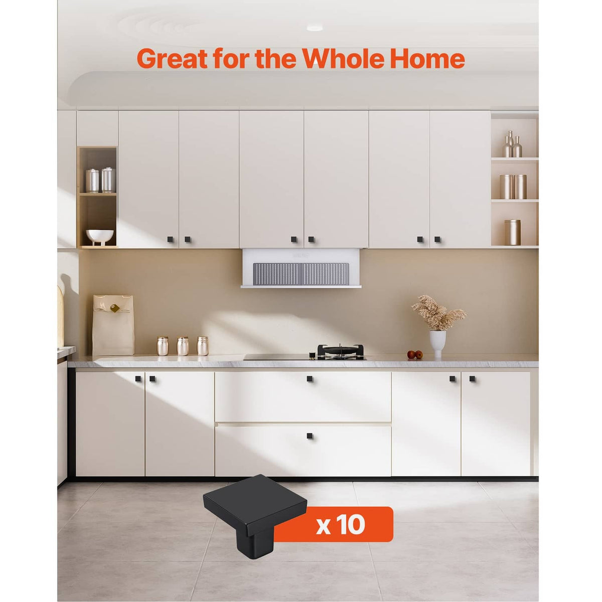 Square black cabinet knobs set of 10 for doors and drawers