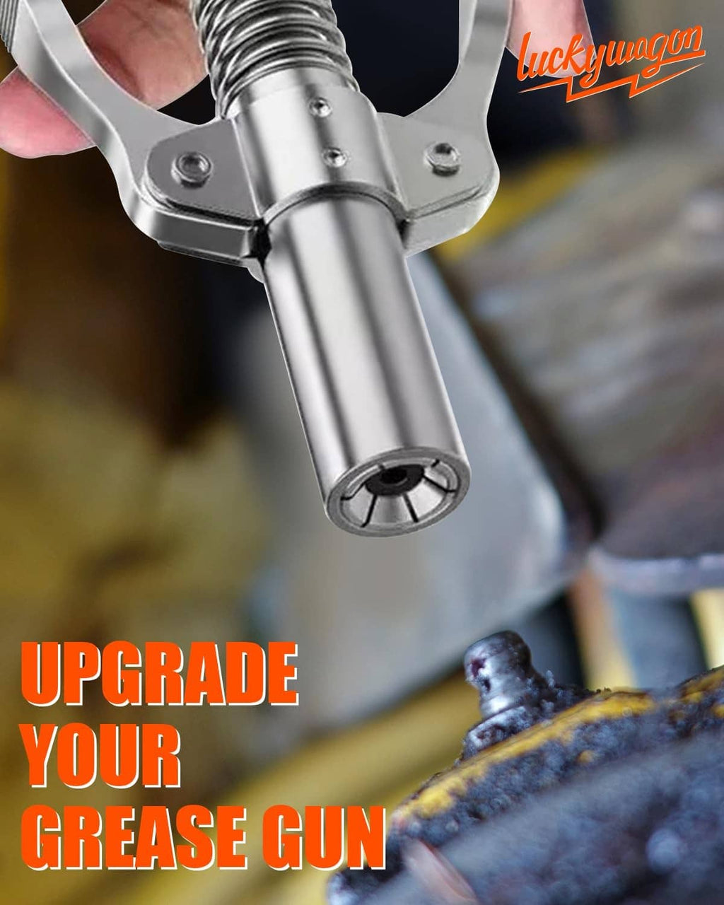 Close-up silver grease coupler with metal spring and circular inlet port