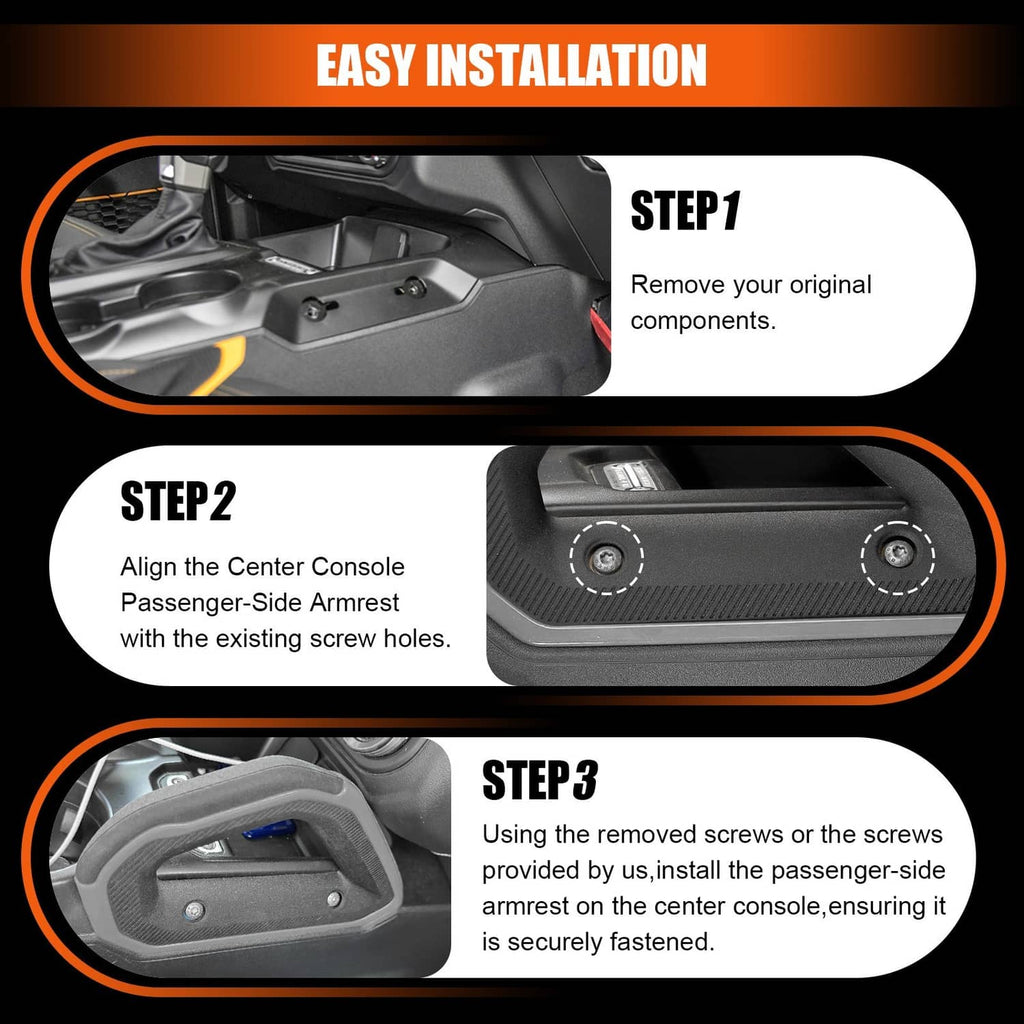Black grab handle shown through an easy installation step sequence
