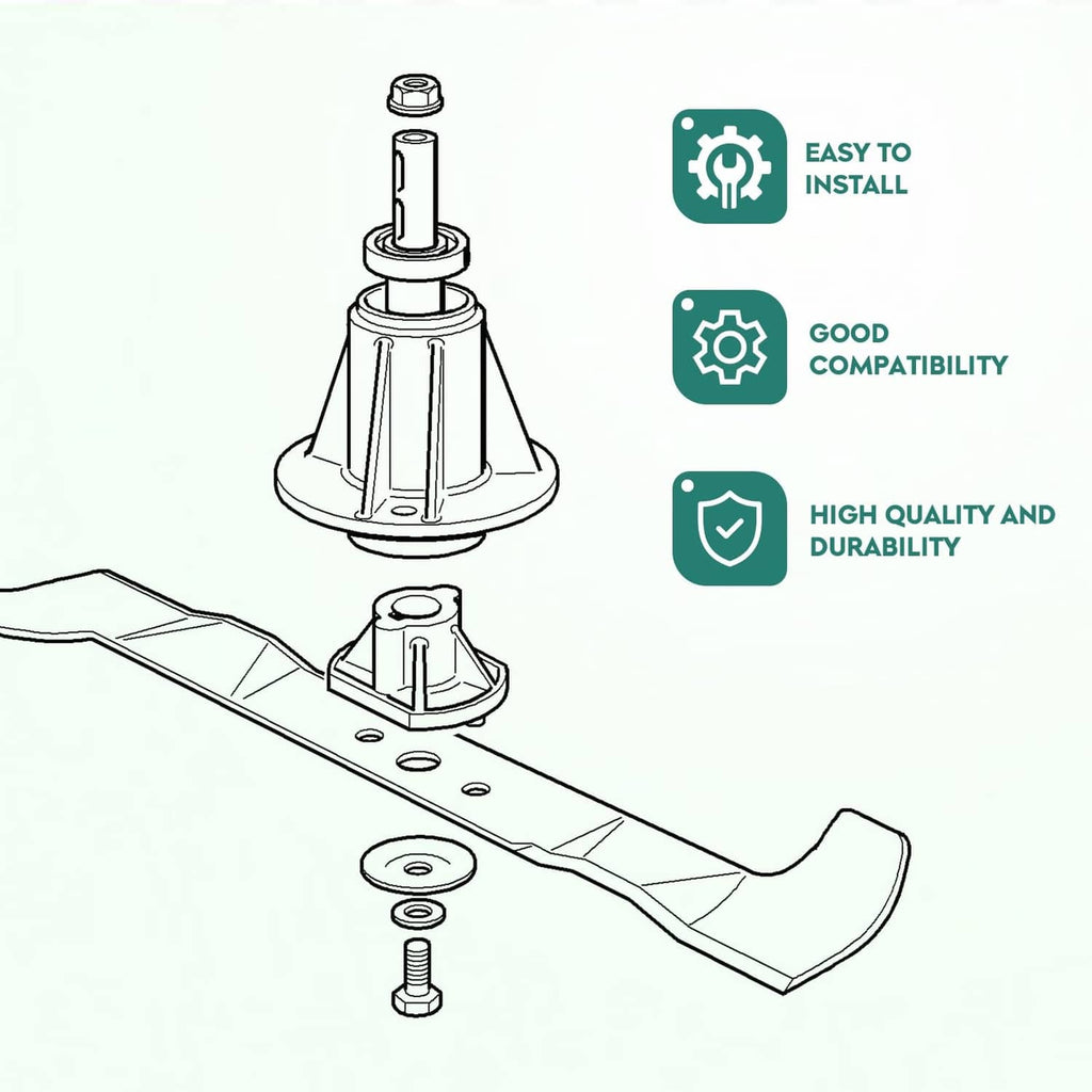 Deck spindle assembly installation diagram with base plate and mounting bolts