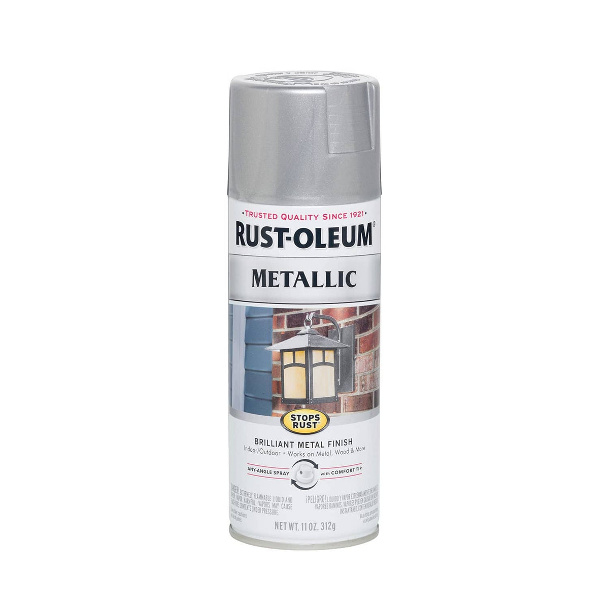 Rust-Oleum metallic spray paint can, silver finish