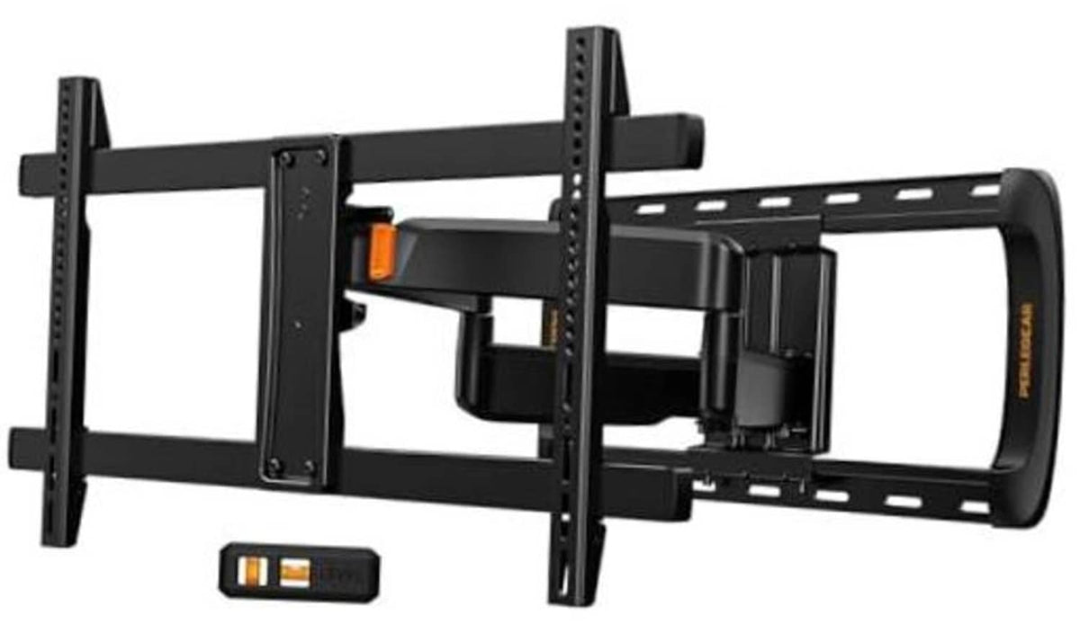 Full-motion sliding TV wall mount, black steel bracket with rails and brackets