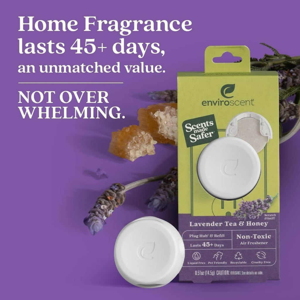 Non-toxic air freshener plug hub refill set with lavender tea & honey, boxed