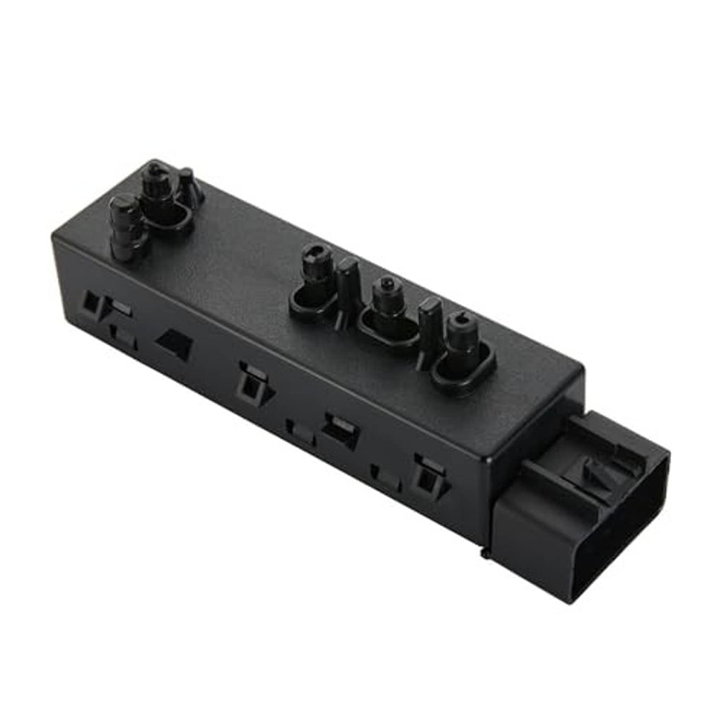 Black power seat switch module angled view with button tops and side plug