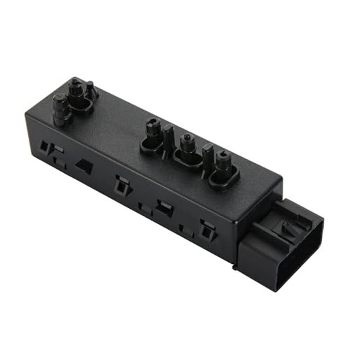Black power seat switch module angled view with button tops and side plug