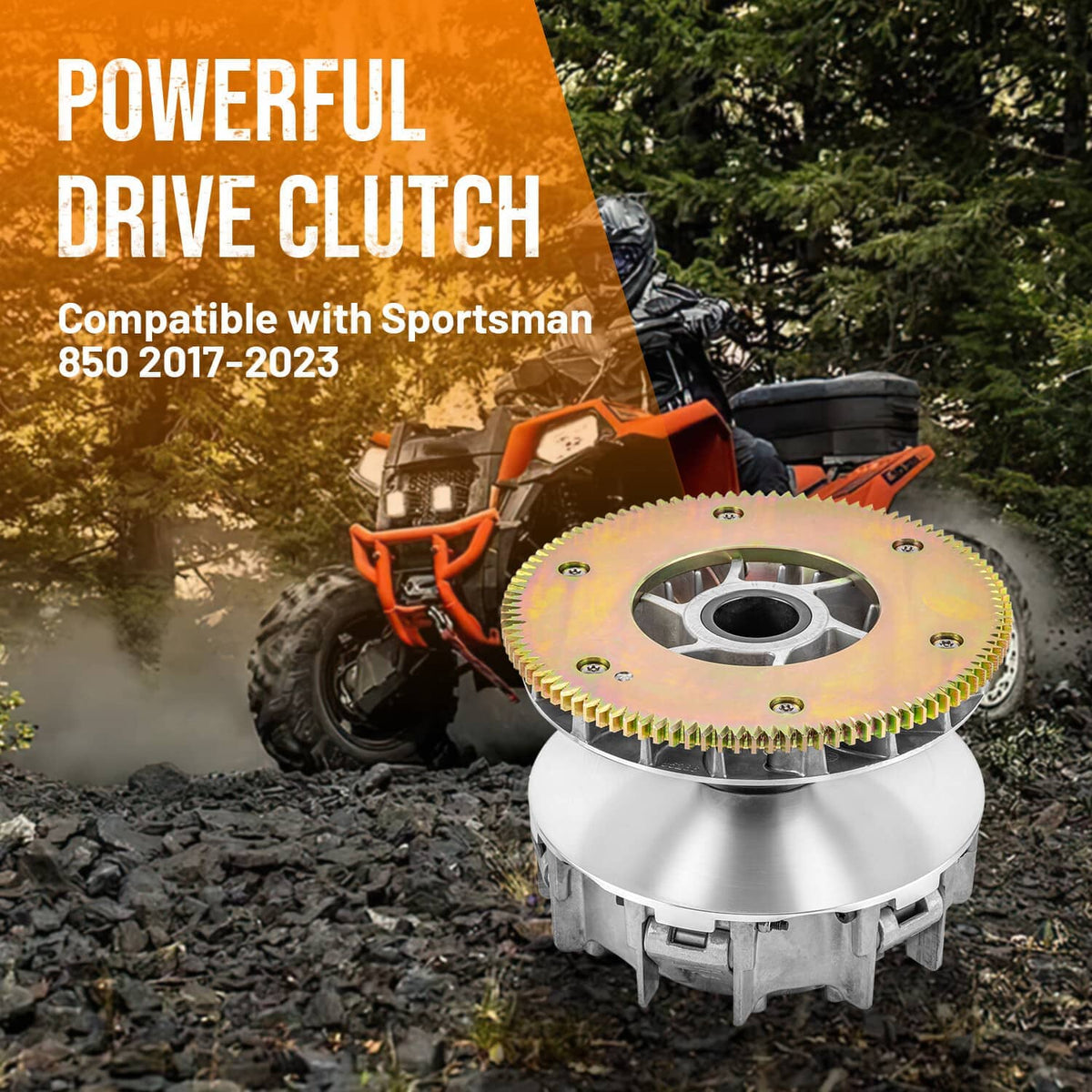 ATV drive clutch with toothed gear ring and central mounting hub