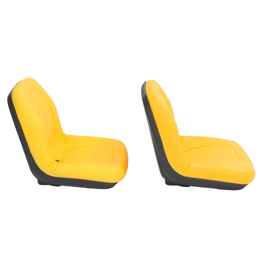 Two yellow seat cushions with black edges, side-by-side angled view