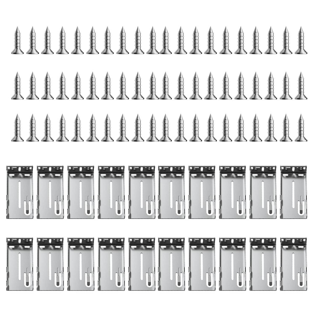 Pack of silver side-mount drawer slide brackets with included screws