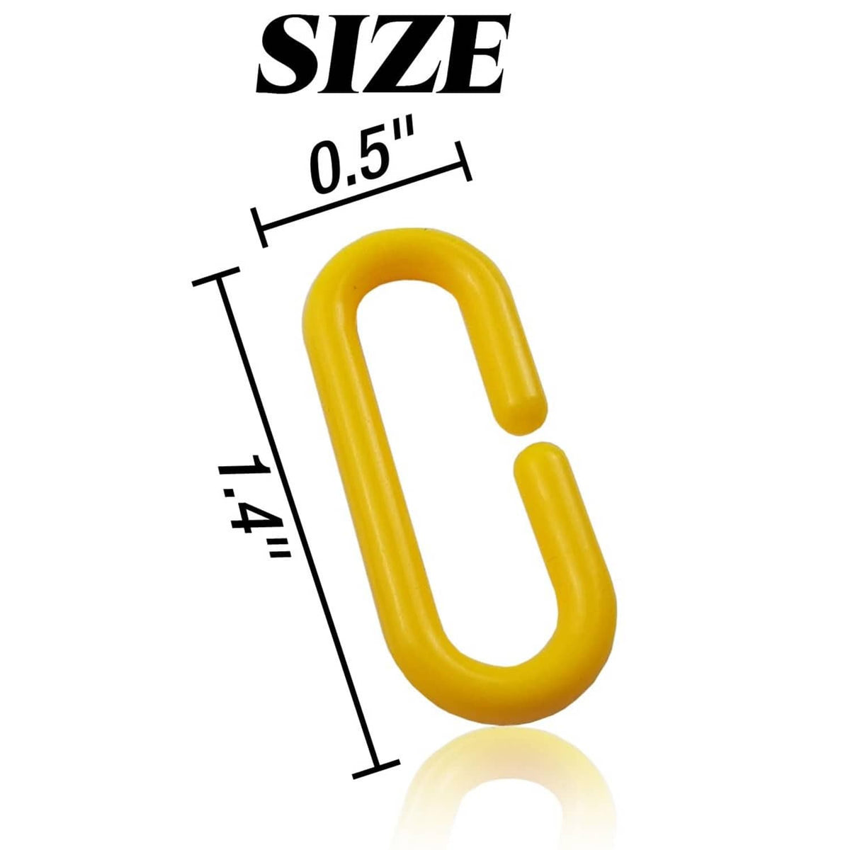 Yellow plastic C-clip fastener, U-shaped loop; size marked 0.5 in
