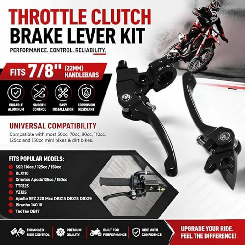 Black 7/8 in (22 mm) folding clutch and brake lever kit with mounting hardware.