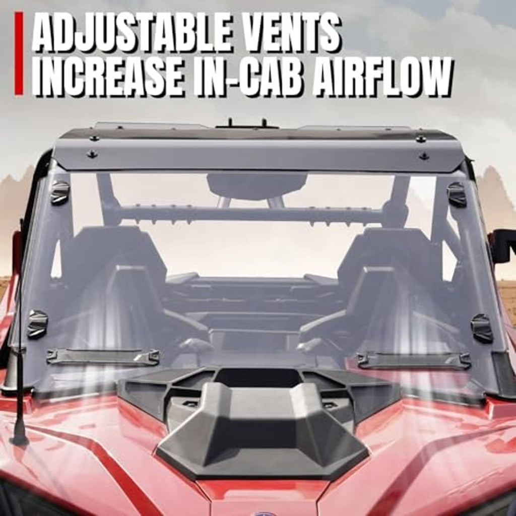 Full front windshield for UTV with vented top bar and tinted acrylic panel