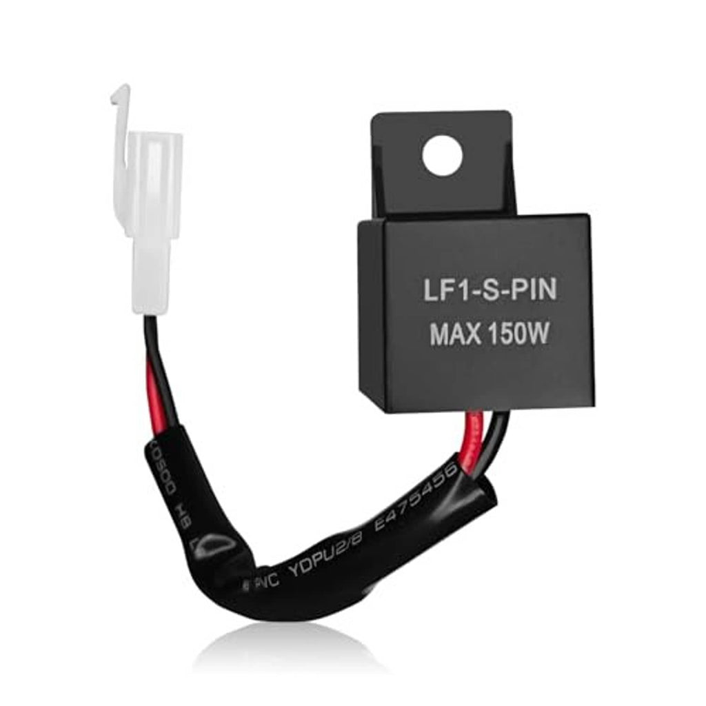 Black LF1-S-PIN LED flasher relay module with red and black wire leads
